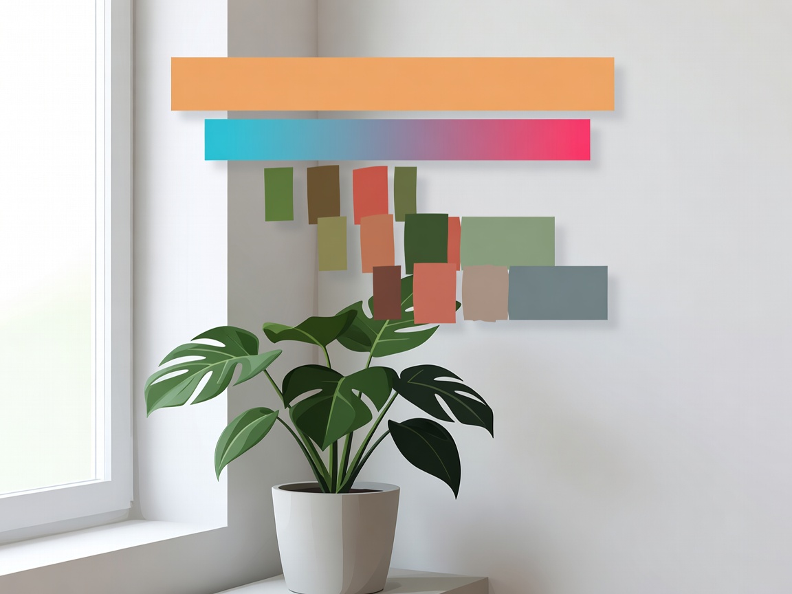 Flat illustration of exposure, color and local adjustment layers above a window-lit plant.